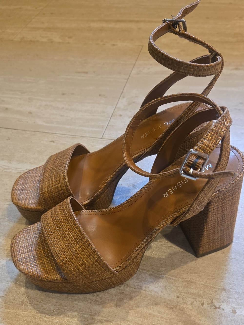 Marc Fisher Woven Platform Ankle-Wrap Sandals